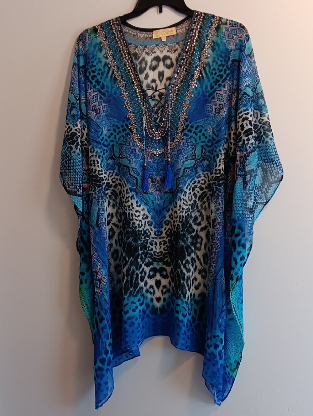 True Colours Embellished Blue & Teal Women's Kaftan